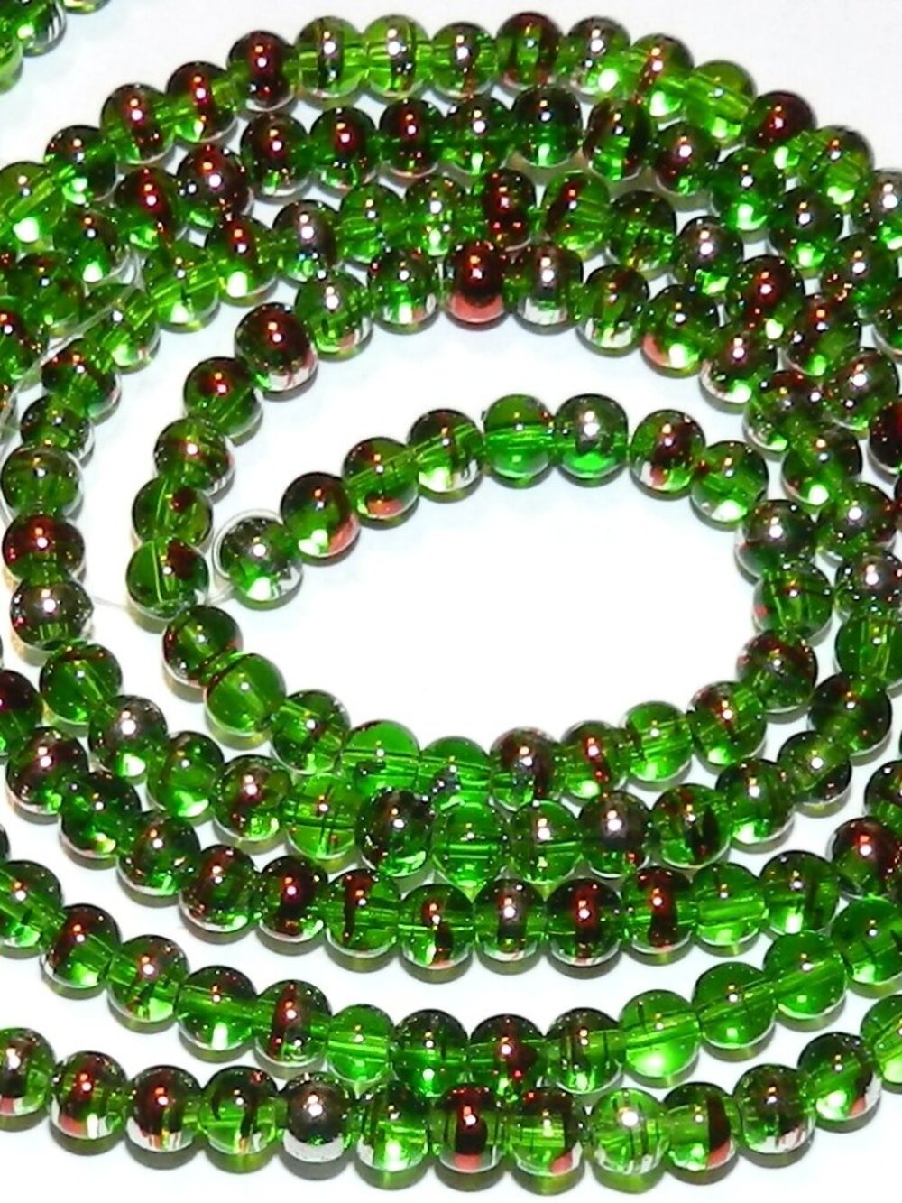 Dark Green 4mm Round Metallic Drawbench Swirl Glass Beads 32" G2237